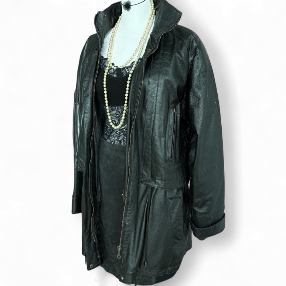 Vintage Learsi Black Leather Parka – Tagged Small (Fits Women’s M/L) - Picture 3 of 14